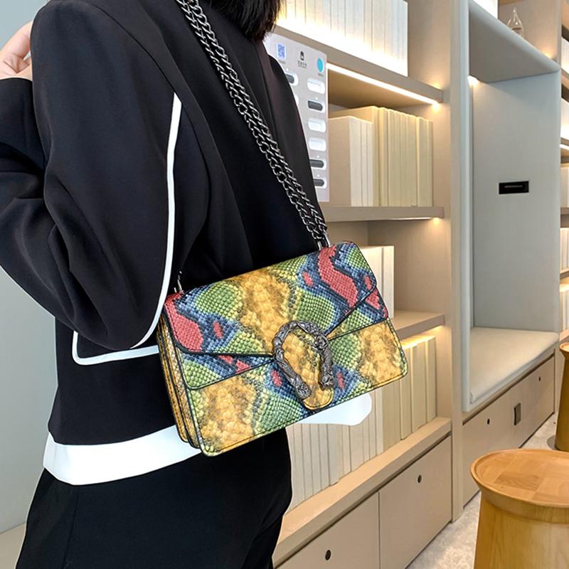 Women PU Crossbody Bag Chain Messenger Women's Bag Double Compartment Small Square Bag New Crocodile Pattern Bag