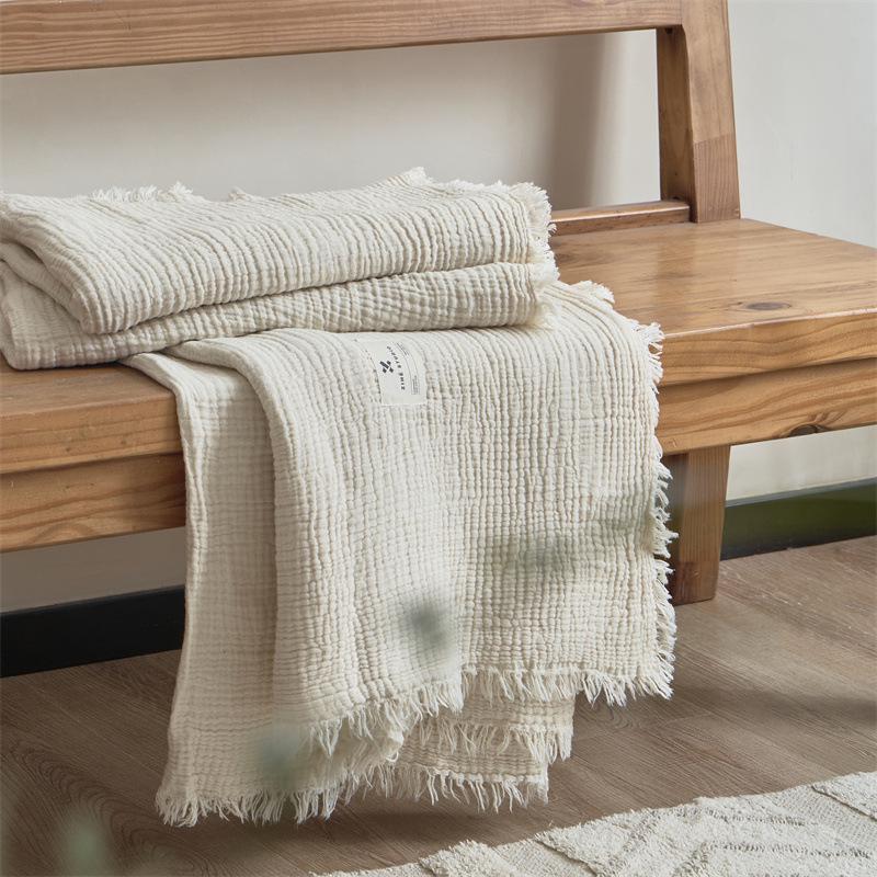 Coperta a Tasselli in Garza a Quattro Strati 100% Cotone Classe A per Divano e Ufficio - Copertura in Cotone per Tutte le Stagioni
