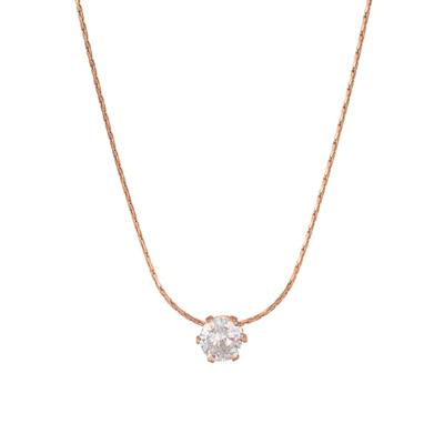 1 CZ Diamond Metal Surgical Stainless Steel 1 Pink Delicate [Galant] 6-prong Necklace, Always-On, Simple, Allergy-Free, (Zirconia), Stone, 6-prong,