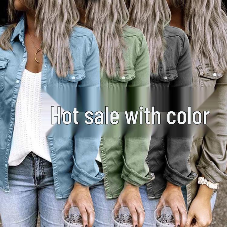 Women's Mid-Length Long-Sleeve Denim Jacket Shirt - European & American Style