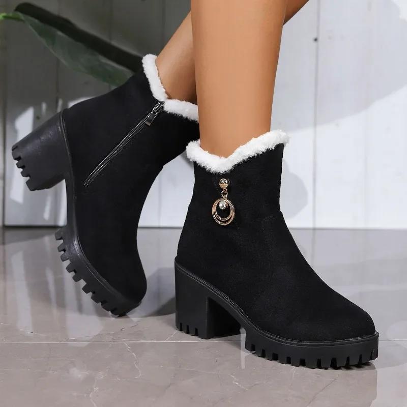 

Women s Shoes on Sale 2024 Ankle Women s Boots Side Zip Daily Boots Women Metal Decoration Platform Chunky Heel Warm Shoes Women