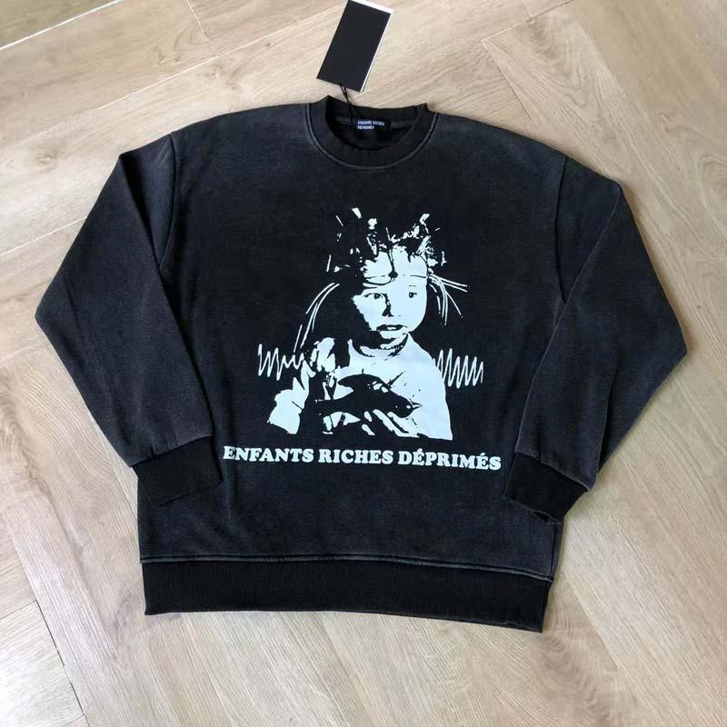 Mens Vintage Washed Distressed Cotton Hoodie Loose Fit Round Neck Streetwear Sweatshirt