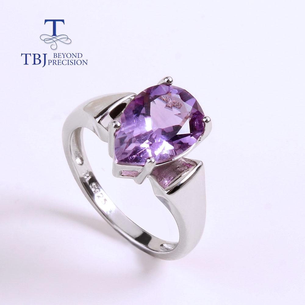 Prosty kształt gruszki srebrny pierścionek gruszka 8*12mm naturalny ametyst kamień fine jewelry 925 sterling silver dla kobiet żona prezent dla mamy