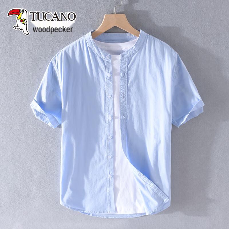 TUCANO Men's Short Sleeve Collarless Casual Shirt