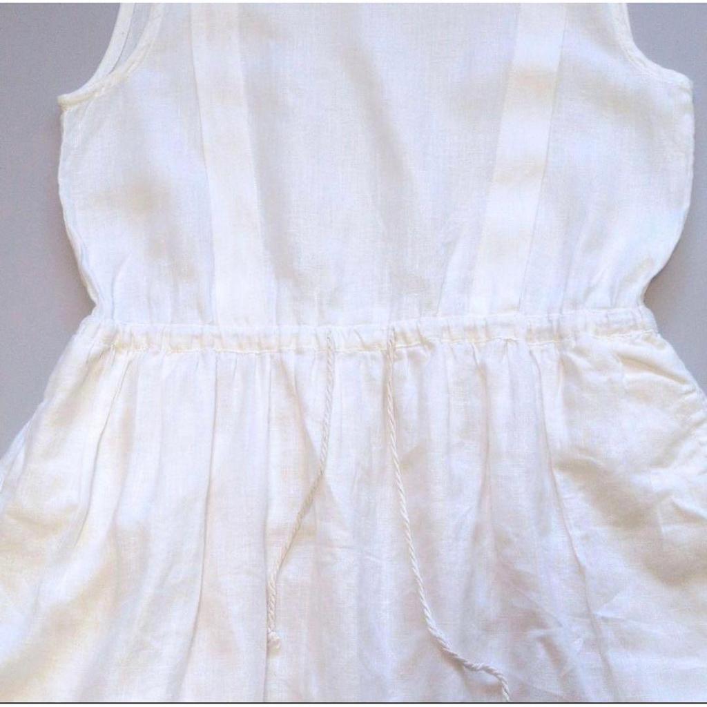 Used PAR ICI 100% Linen Tucked Sleeveless Dress Gathered White