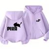 Children Zipper Cardigan Hoodies Print Tops Boy Black Girls Pink Sweatshirt Coat Long Sleeve Casual Fashion Hooded