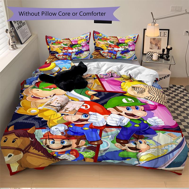 3pc Mario Luigi Bedding Set Guest Room Bedroom Decor Christmas Halloween Decor Birthday and Holiday Gifts- All Seasons 3pcs Quilt 093
