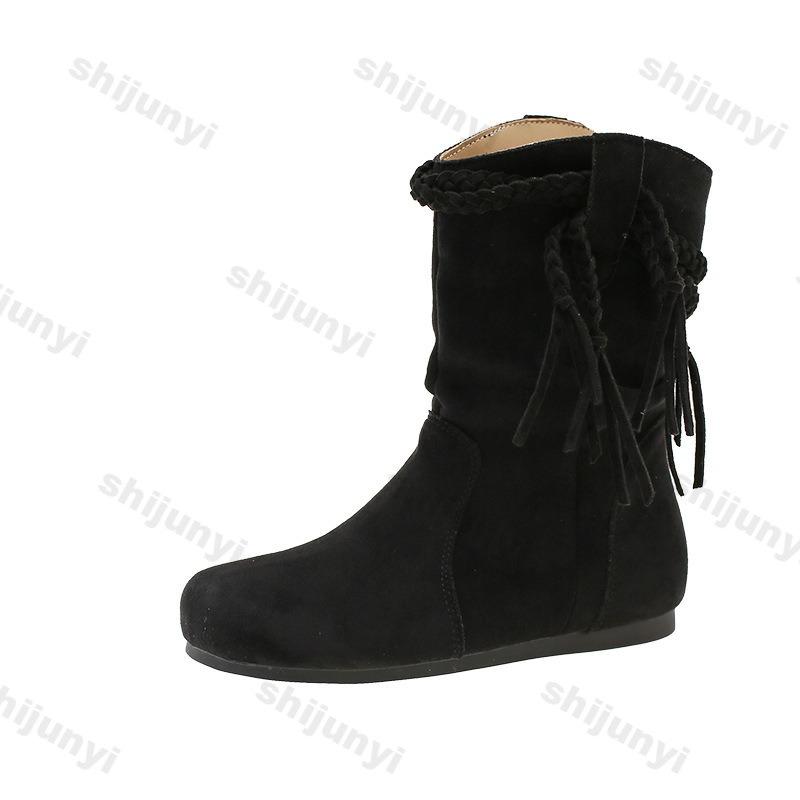 Fashion Women's Short Boots 2025 Autumn New Vintage Suede Casual Ankle Botas Women Solid Tassel Flat Bottom Females Shoes Botas Mujer