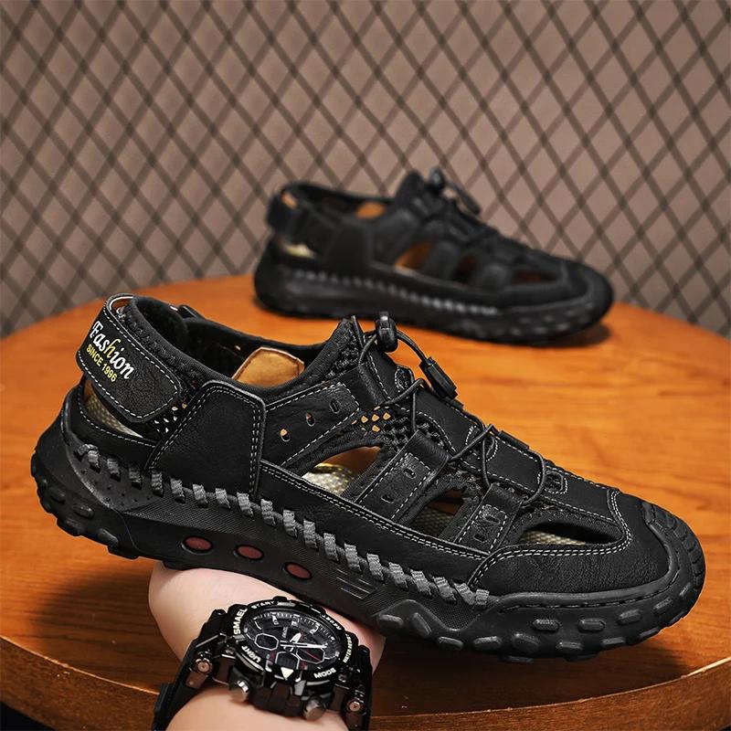 Fashion Anti-collision Toe Mens Soft Sole Summer Flats Sandals New Slippers Breathable Beach Shoes Outdoor Casual Shoe Large Size 38-48