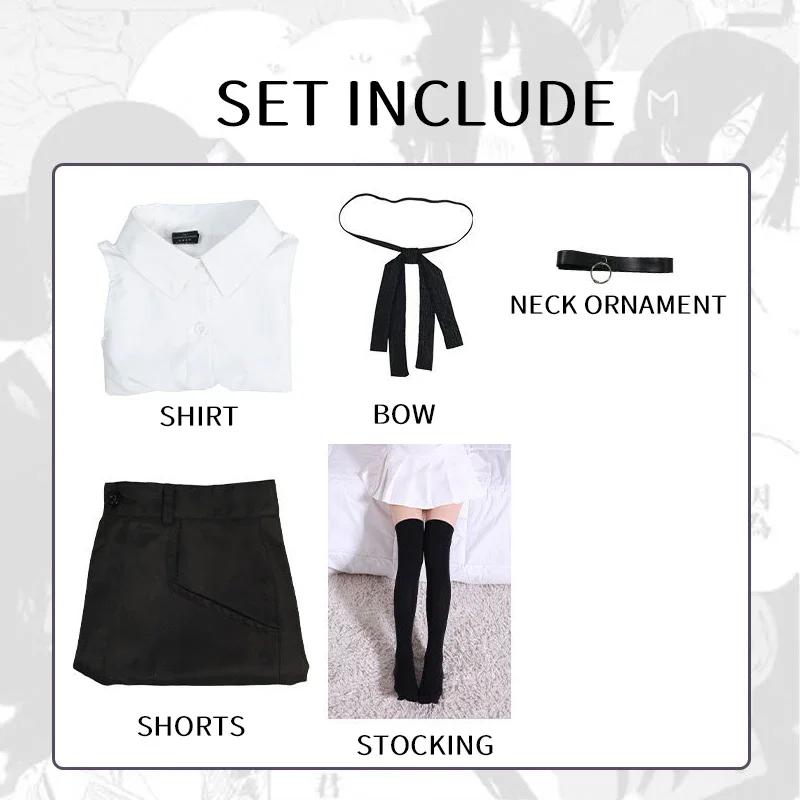 Reze Cosplay Costume Chainsaw Man Outfits Blue Suit Shirt Tie Short  Neck Ring Women Anime Uniform Halloween