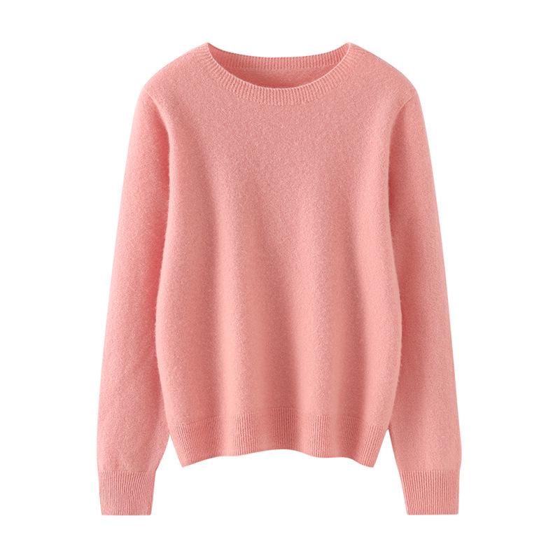 Women's 100% Cashmere Round Neck Pullover - Stylish Solid Color Knit Sweater