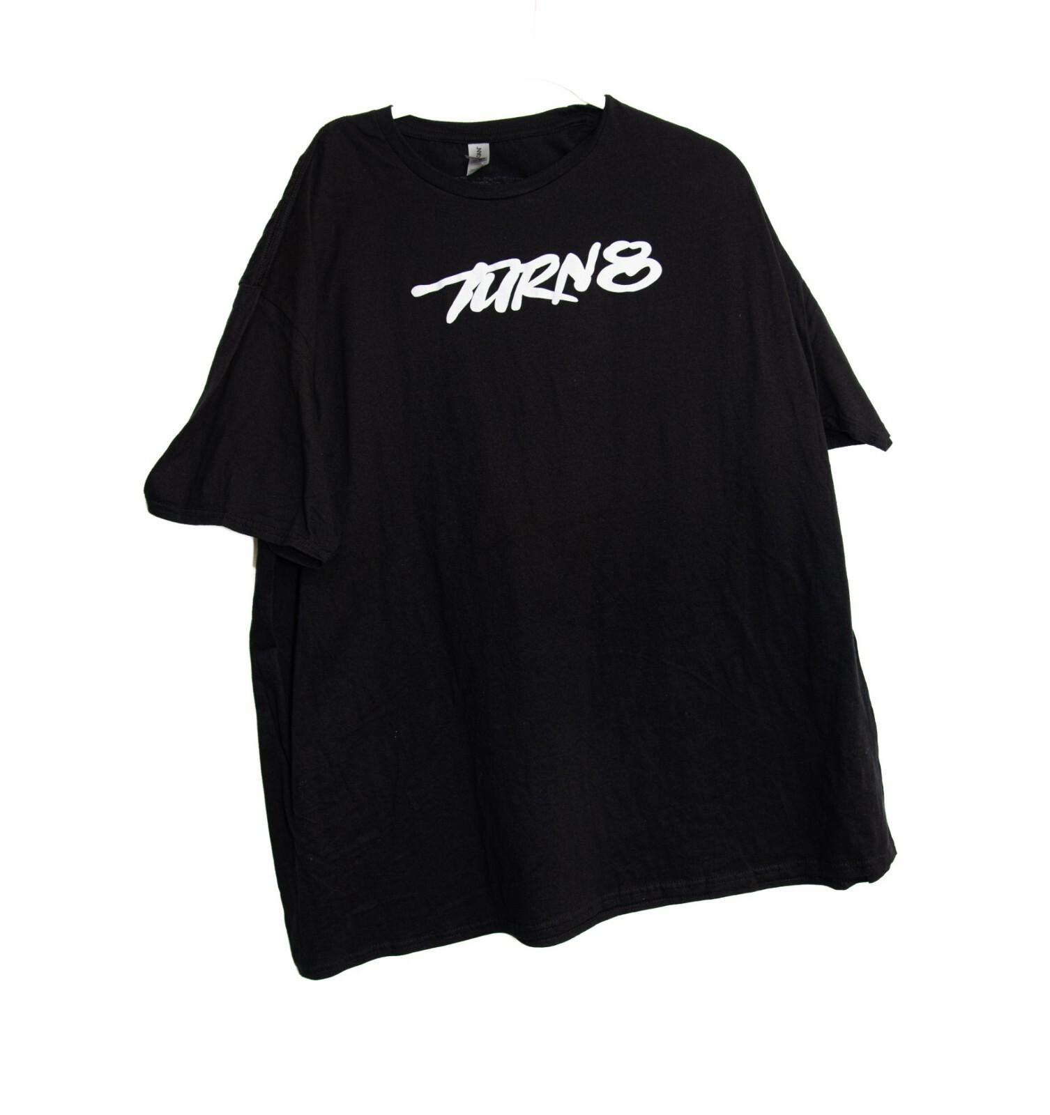 Turn8 Black Crewneck T-Shirt W White Logo Design Gildan 100% Cotton Unisex Casu M