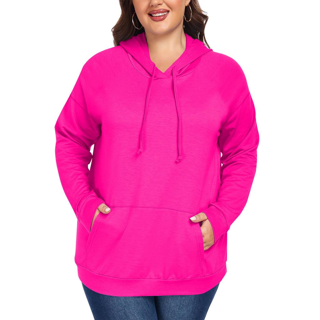 Women's  Casual Large Sized Long Sleeved Hooded Solid Color Sweatshirt