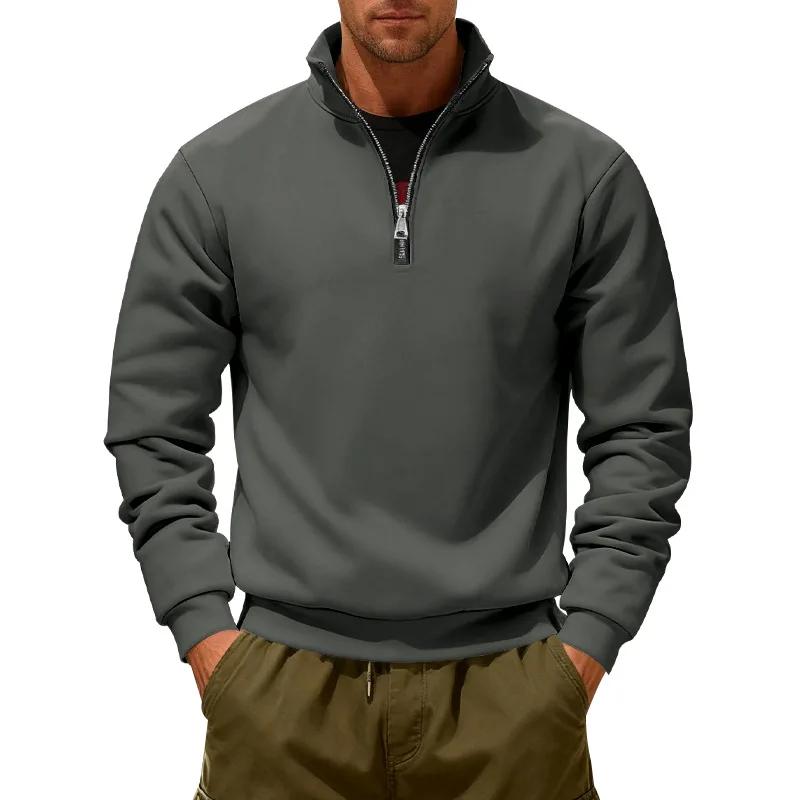 Winter Fleece Heavy Sweatshirts Loose Outdoor Men's Warm Half Zipper Stand-Up Collar Pullover Sports Hoodie Men