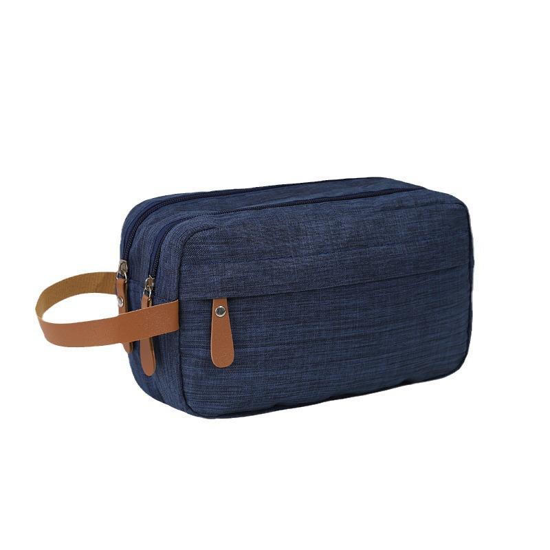 Men's Solid Color Oxford Business Travel Toiletry Bag - Double Layer, Large Capacity, Portable