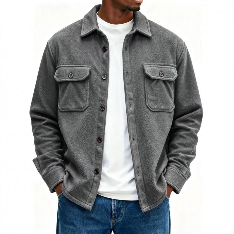 2026 Mens Fall Winter Jacket Relaxed Fit Turn-Down Collar Dual Pockets American Style Casual Outerwear