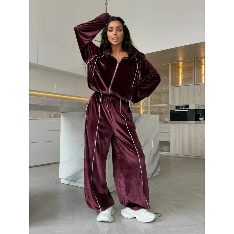 Vintage Velvet Stripe Tracksuit Set Womens