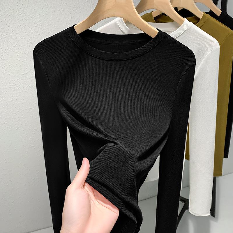 Camicia con fondo modale femminile autunno e inverno Girocollo nero Camicetta interna alla moda a maniche lunghe Top sottili