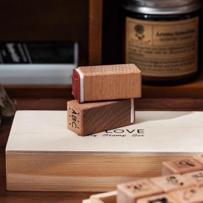 Exquisite Daily Life 18 Pieces Of Beech Wood Seal Set Diy Journal Decorative Materials Stamp Wooden Box Collage Stamp Gift