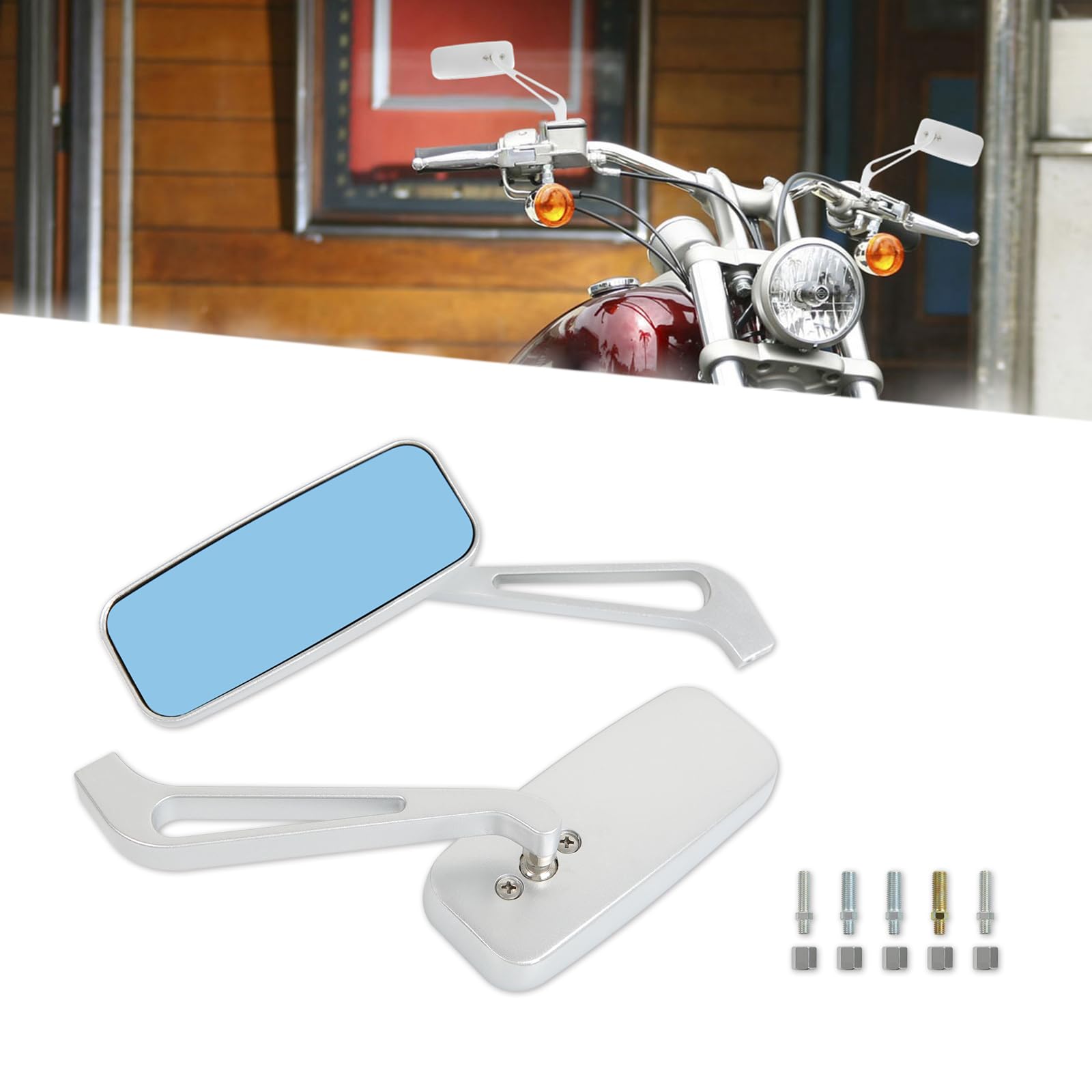 

Motorcycle Mirrors 8mm 10mm Universal Rear View Side Mirrors Silver Square Mirror Left and серебряный