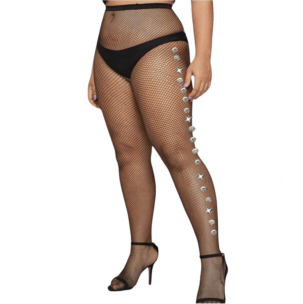 Women Handmade Rhinestone Tights Vertical Line Shiny Bodystockings Sparkling Mesh Socks Sexy Party Pantyhose Erotic Collants