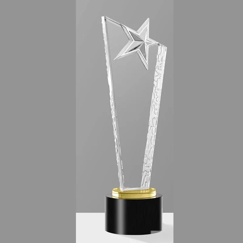Customized High Grade Metal Gold, Silver, Copper Crown, Eagle, Pentagram, Awards, Commemorative Blade Shape, Crystal Trophy, 1Pc