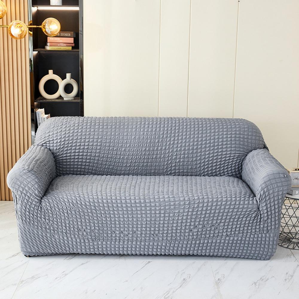 Seersucker Sofa Cover Full Protection Single Double Seat Cushion Pure Color Minimalist Design