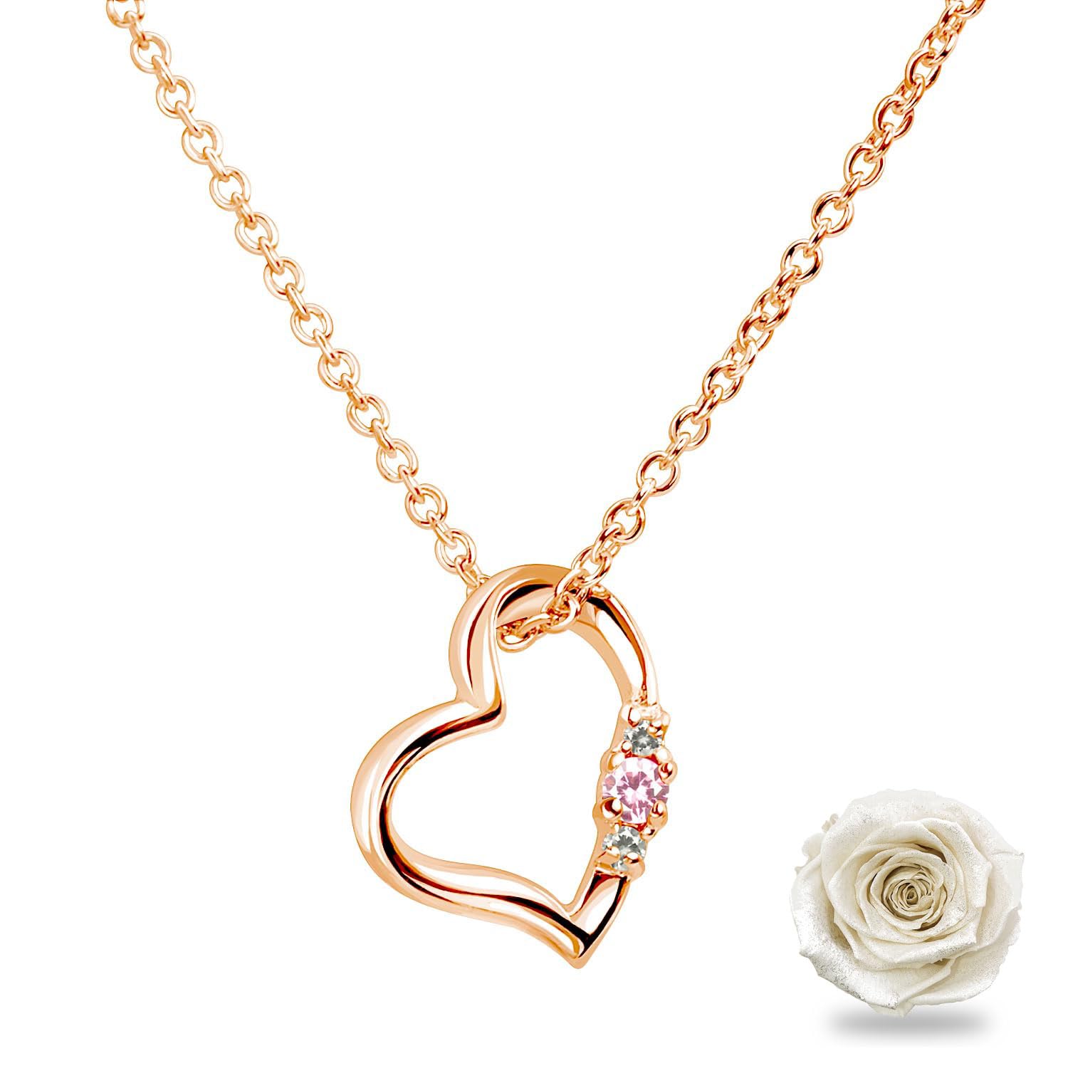 

Necklace Love Heart Pink Gold Preserved Flower Pink Tourmaline October Birthstone Platinum White [Sears]