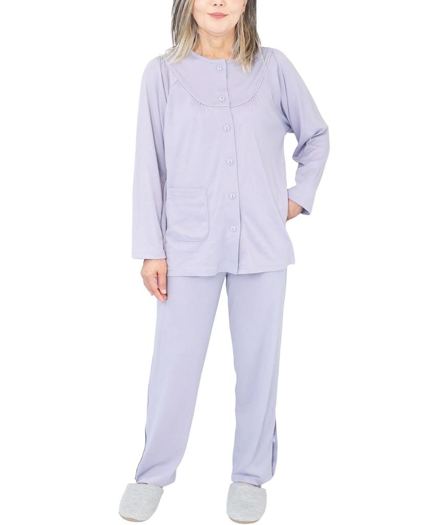 ON NISHIKI Caregiver Pajamas for Elderly Long Front Easy Top and Bottom Year Cotton Long Pants for Diaper Changing Size Women, Sleeve, Opening,