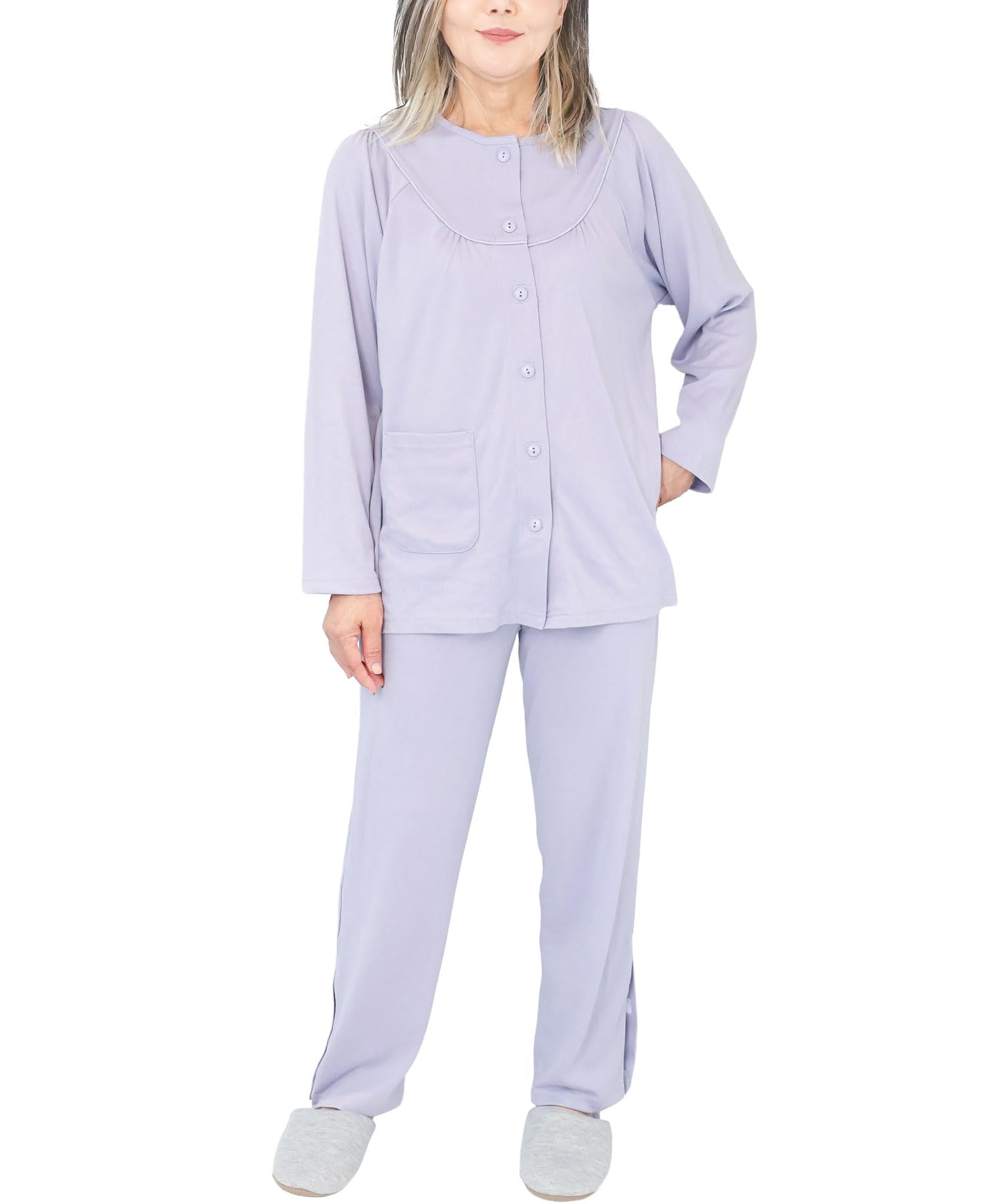 

ОН НИШИКИ Пижама для пожилых людей с длинным передом, легкий верх и низ, год хлопок, длинные брюки для смены подгузников, размер женский, рукав, отверстие,