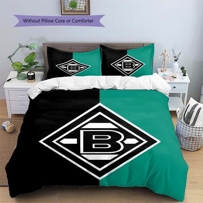 Borussia Monchengladbach Black Green Logo 3Pcs Bedding Set, Duvet Cover & 2 Pillowcases, Soccer Fan Bed Linens, No Comforter No Pillow Core