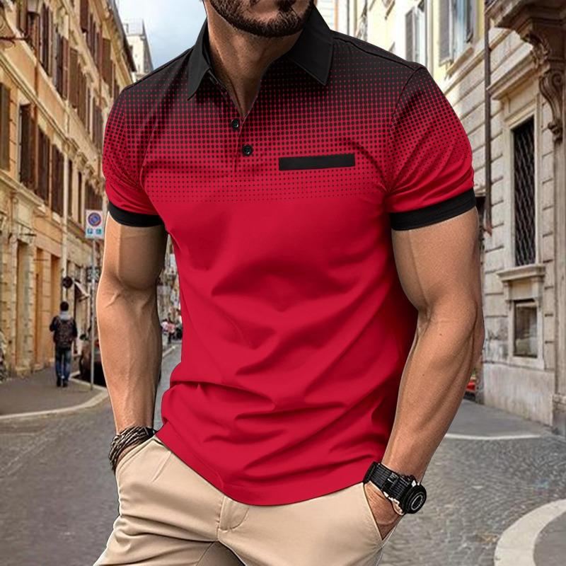 Men's Summer Gradient Printed Polka Dot Short Sleeved Polo Shirt