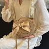 Sommer Kleine Stroh Schulter Umhängetaschen Handgefertigt Strand Handtaschen Schleife Gewebte Tragetasche Runde Umhängetasche Clutch