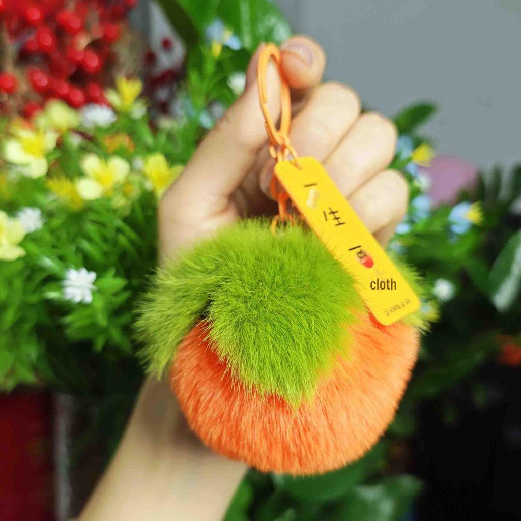 Plush Persimmon Keychain - Imitation Rex Rabbit Fur Pendant