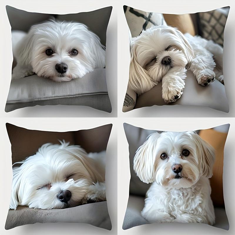 4 pièces Housse de coussin à thème Chien Majestueux Imprimée recto-verso Peluche courte Convient pour salons chambres à coucher canapés coussin d'appoint 60x60cm