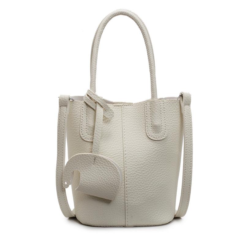 Popular Korean Simple Style Temperament Portable Bucket Bag Women's High-end Lychee Pattern Commuting Versatile Messenger Bag