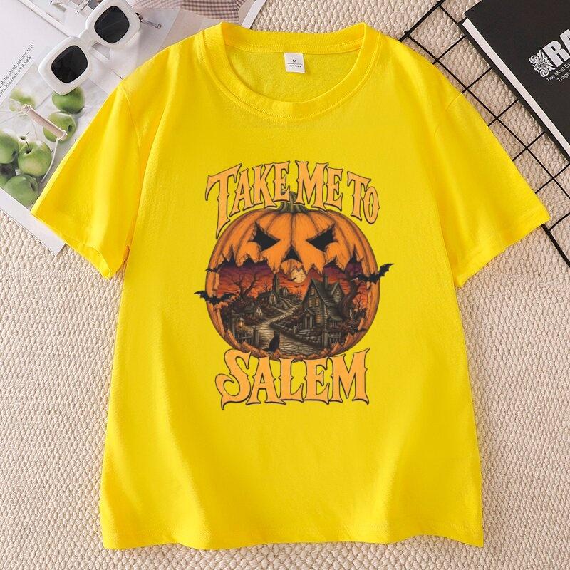 Vintage Halloween Take Me To Salem Tshirt Unisex Witch T Shirt Design Cotton Short Sleeve Pumpkin Spooky Season Tees Clothes