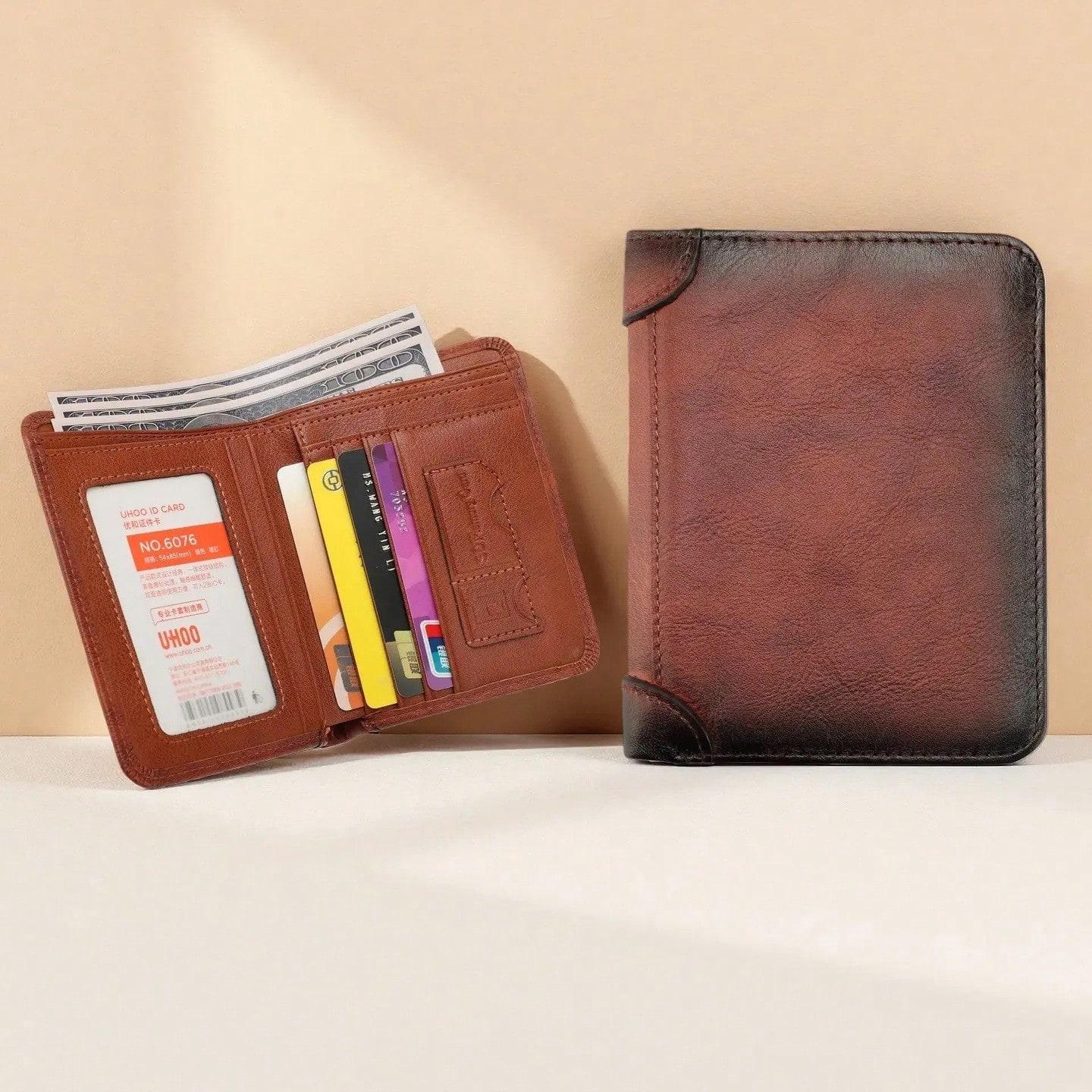 Nouveau Portefeuille Court pour Homme Sac pour Carte d'Identité Intégrée Porte-Monnaie Multi-Fonctions Light Brown multicolore