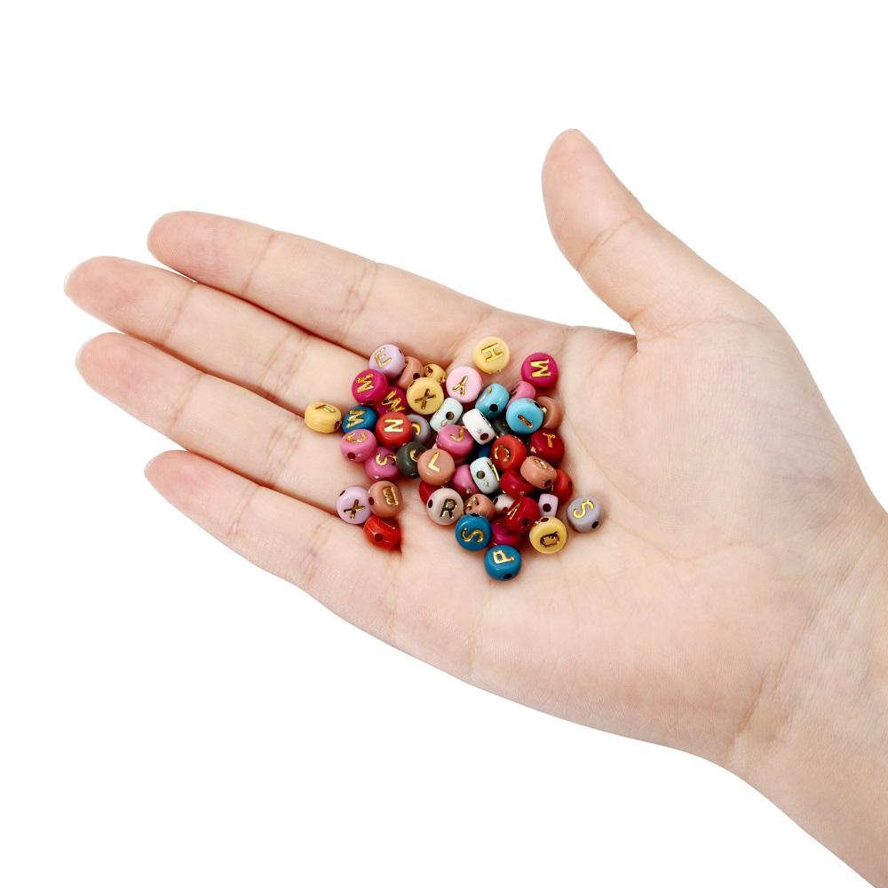 100 Stück/Beutel 7mm Acryl Buchstabenperlen Alphabet Rund Flach Lose Perlen Handgefertigt Für DIY Armband Schmuckherstellung Zubehör