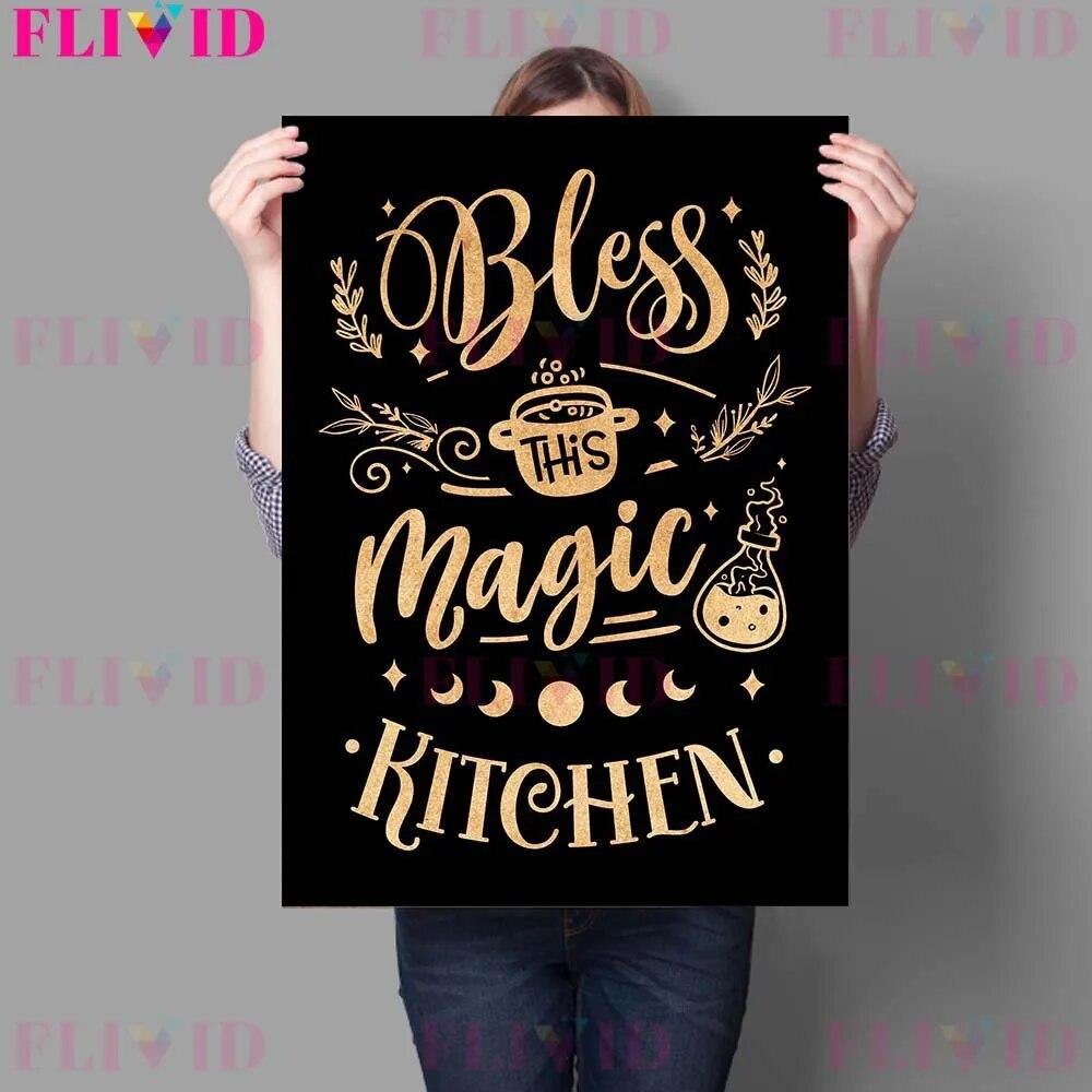 Witches Kitchen Rules And Herbs Magic Meals Vintage Wall Art Canvas Painting Magic Sign And Cats Witches Spells Poster Print No Frame