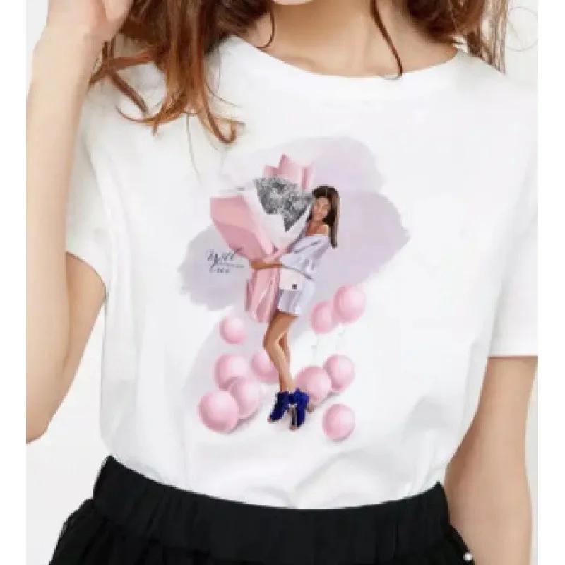 T-shirt Estiva alla Moda con Stampa di Ragazza del Caffè Cartone Animato, Top Casual da Donna, Magliette Grafiche Vintage, Maglietta Pro Choice