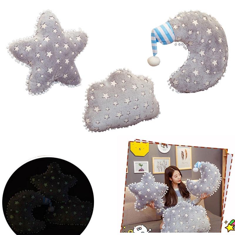 Плюшева подушка Місяць та Зірки для домашнього декору та подарунка, подушка з нічником, що світиться