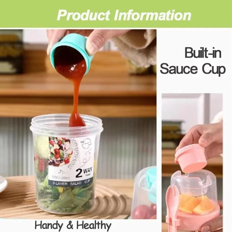 Portable Salad Cup Double Oatmeal Cup Yogurt Nut Fat-Reduced Vegetable Fruit Box Cup with Lid Spoon Breakfast Lunch Box