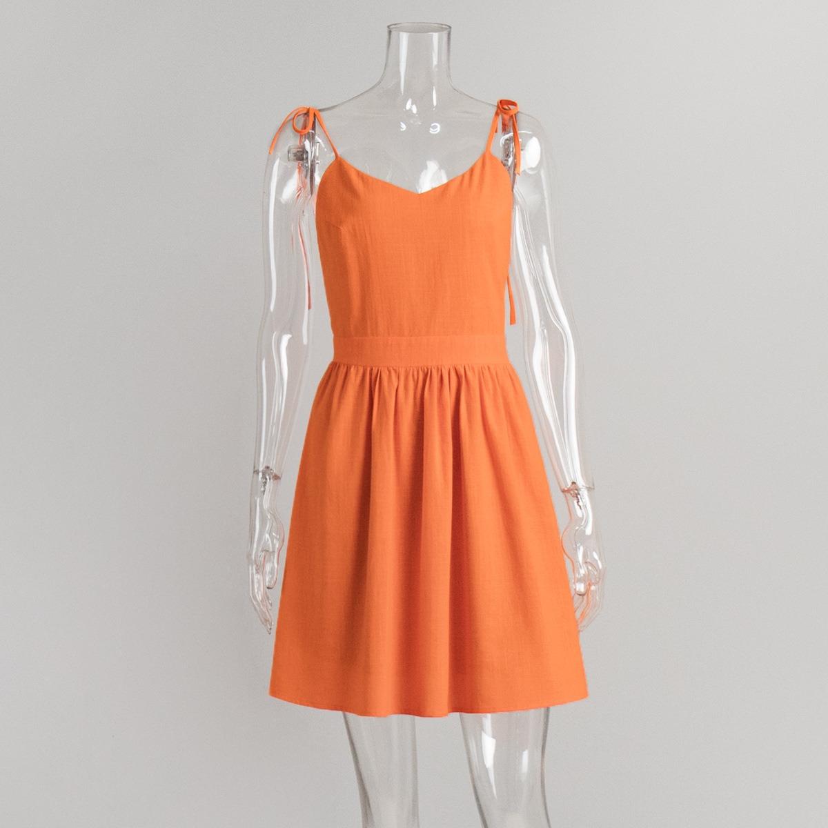 

Spring Summer New Women s Fashion Cotton Backless Bandage High Waist Short Slip Dress, European American Style M помаранчевий