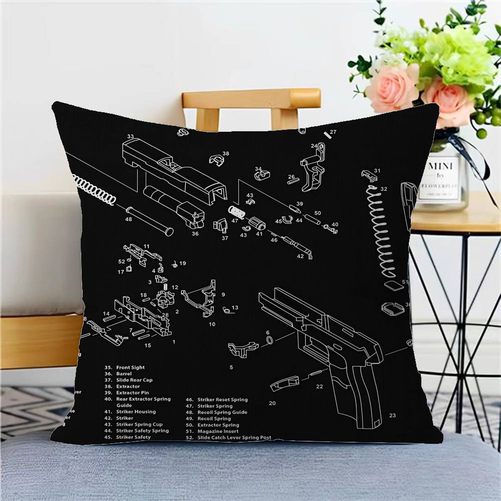 Black Ar 15 Ak47 Gun Cushion Cover Polyester Sofa Cushions Decorative Throw Pillows Home Decoration Pillowcover