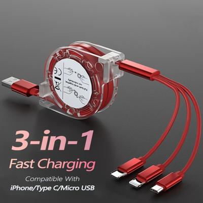 3-in-1 Schnelllade Einziehbar Multi Schnellladekabel, 3-in-1 Multi Ladekabel Ladekabel, Einziebares Ladegerät