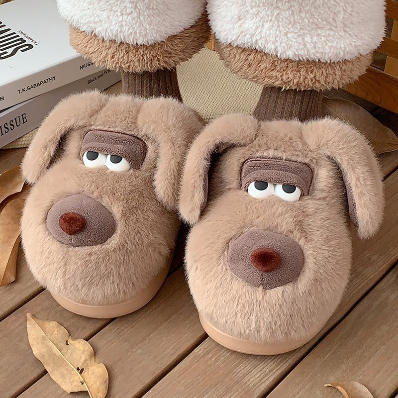 Cute Dog Thickened Cotton Slippers Winter Home Indoor Comfortable Plush Thick-bottomed Cotton Slippers