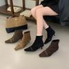 2025 Autumn and Winter New Pleated Pointed Short Boots Thin Heel Strap Retro Niche Maillard Fashion Boots Women