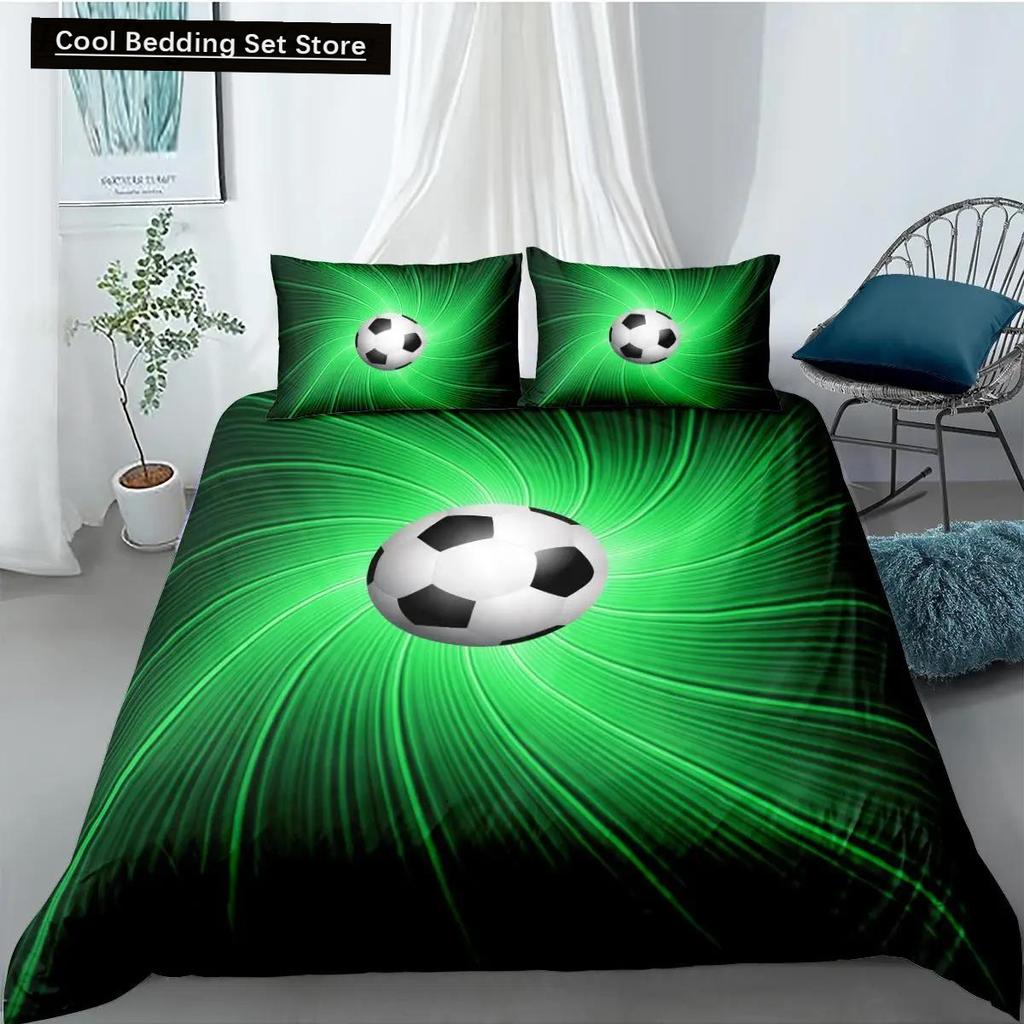 Soccer Duvet Cover Set FootBall and Old Plaster Wall Damage Destruction Punching Bedding Set Teens Queen Polyester Quilt Cover