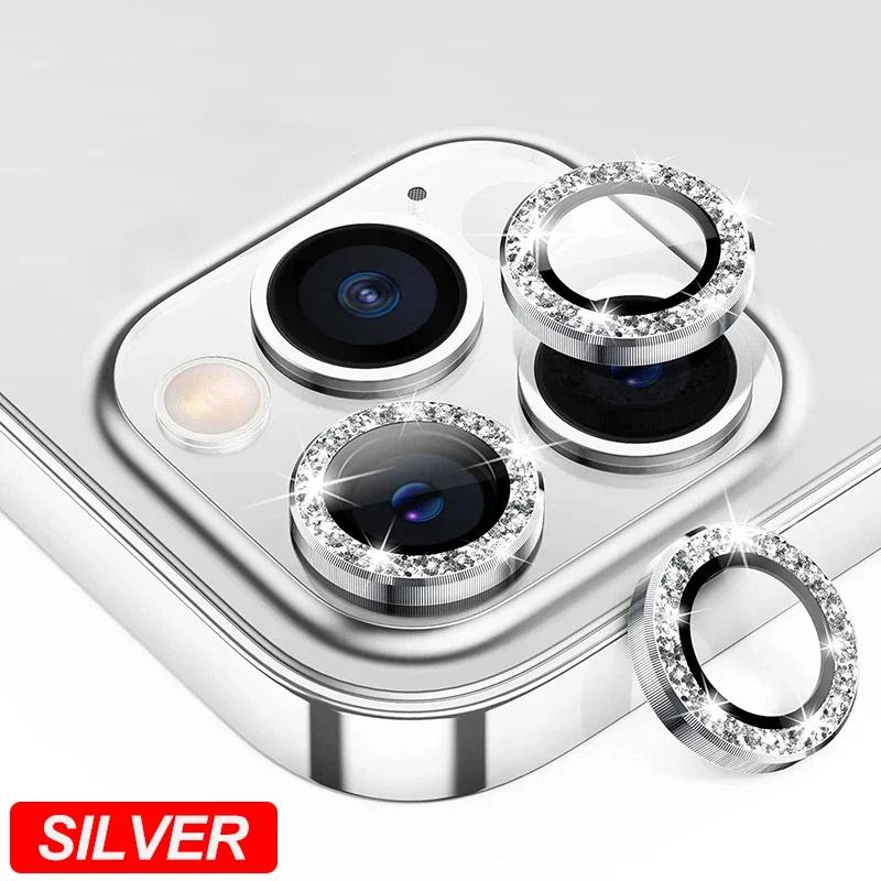 

2-3Pcs Crystal Glitter Aluminum Alloy Camera Lens Case For IPhone 16 15 14 Plus 13 Mini Diamond Metal Ring Protective Glass Film iPhone 16 (2Pcs)